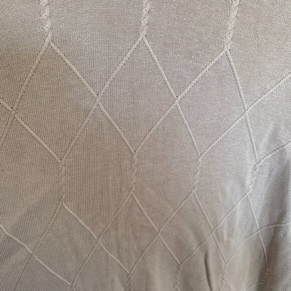 VTG 90s Mens L Sweater Silk Cotton Beige Argyle Light Weight Fisherman Grandpa - Picture 2 of 5